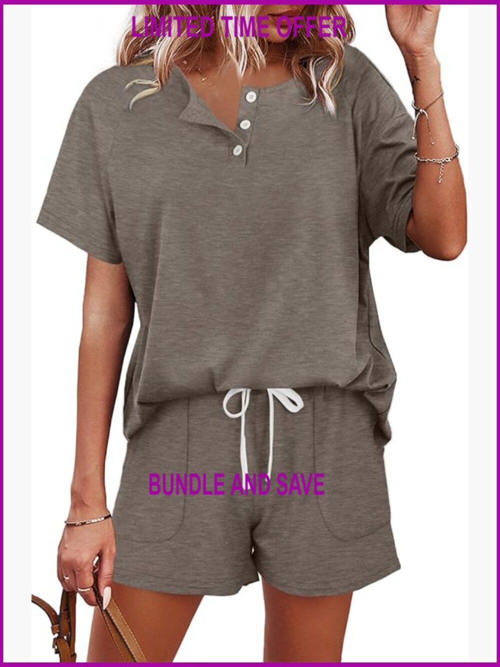 Polyester Spandex Two Piece Lounge Set with Pockets